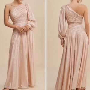 ▪️BHLDN Jade Metallic One-Shoulder Asymmetrical-Waist Gown in Petal Pink 6